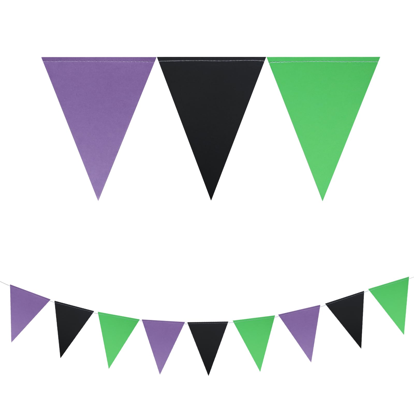 Guzon 3 Pack Purple Black Green Party Decorations Halloween Pennant Banner Glitter Pennant Banner Paper Triangle Flags Bunting Hanging Decoration for Party Supplies