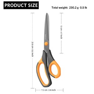 Asdirne Titanium Scissors, Premium 8.6” All Purpose Scissors, Ultra Sharp Stainless Steel Blades, Comfortable Grip, Great for Craft, Office, School and Everyday Use, Black/orange, 21.8cm, Pack of 3