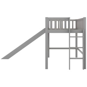 Bellemave Twin Size Loft Bed for Kids,Low Loft Bed with Slide and Ladder,Wood Loft Bed Twin for Girls Boys,Grey