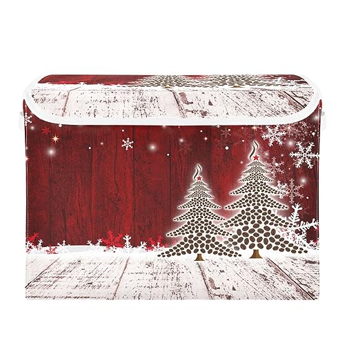 senya Christmas Storage Baskets Collapsible Storage Bins with Lids, Christmas Coffee Tree Red Wooden Storage Boxes Clothes Baskets for Organizing