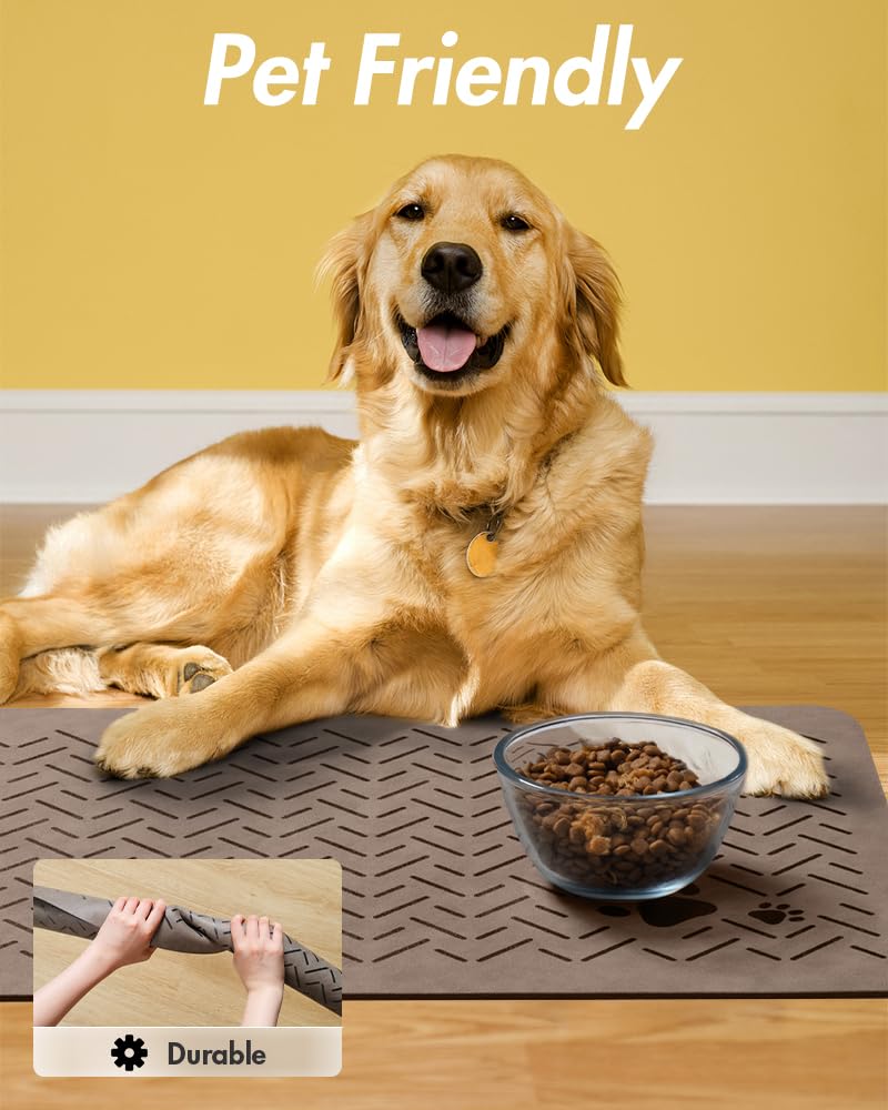 MontVoo-Absorbent Pet Feeding Mat-No Stains Quick Dry Dog Mat for Food and Water Bowl-Rubber Backing Dog Food Mat Dog Water Dispenser Mat-Dog Accessories Pet Supplies-Dog Water Bowl for Messy Drinkers