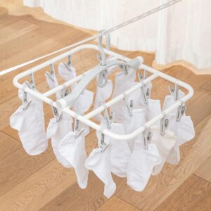 Foshine Clothes Drying Racks Foldable Clip Hangers Drip Hanger Plastic with 20 Drying Clips (Light Grey-Rectangle)