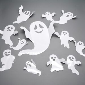 24pcs halloween wall decor halloween ghost wall stickers decals 3d reusable ghost wall decoration white spooky wall decals for lndoor outdoor window home room halloween party decorations supplies