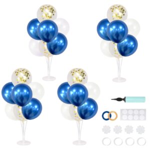 rubfac 4 set balloon stand, blue white and gold balloon centerpieces for tables, clear table balloon holder blue white and gold party decorations for birthday wedding graduation baby shower