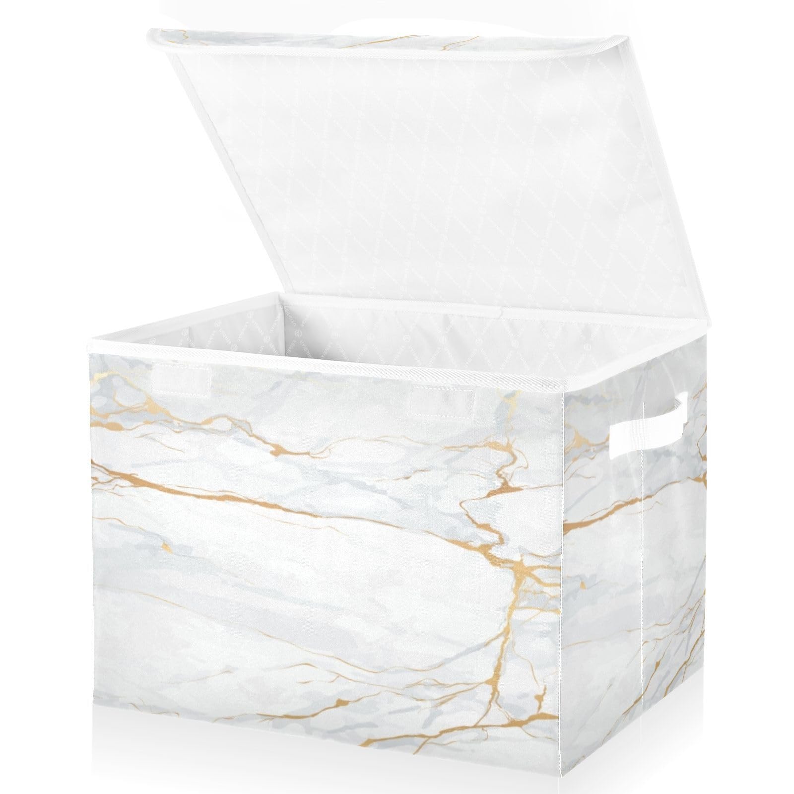 ALAZA Gold Marble Storage Bins with Lids,Fabric Storage Boxes Baskets Containers Organizers for Clothes and Books