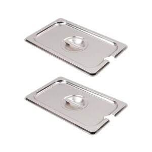 my mironey 2pcs 1/4 size steam table pan cover stainless steel solid pan lid with handle notched buffet pan lids catering food pan cover hardware (10.43" x 6.5")