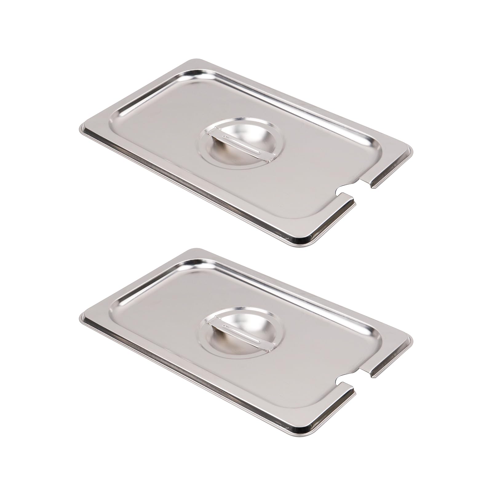 MY MIRONEY 2PCS 1/4 Size Steam Table Pan Cover Stainless Steel Solid Pan Lid with Handle Notched Buffet Pan Lids Catering Food Pan Cover Hardware (10.43" x 6.5")