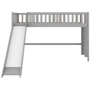 Bellemave Twin Size Loft Bed for Kids,Low Loft Bed with Slide and Ladder,Wood Loft Bed Twin for Girls Boys,Grey