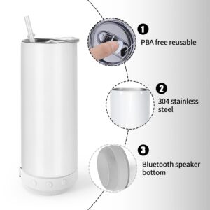 AGH 6 Pack Music Speaker Tumbler with Straw and Lid, 20oz Sublimation Skinny Stainless Steel Double Wall Tumbler, Speaker Tumbler Cup with Detachable LED Light, Suitable for DIY Gifts (Multicolor)