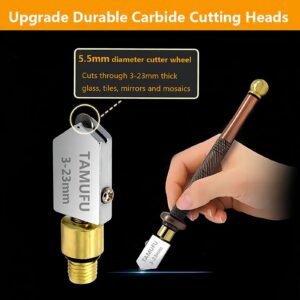 Glass Cutting Tool- 3-23mm Cutting Range- Glass Cutter with Carbide Tip, Anti-Slip Handle, and Auto-Oil System for Thick Glass/Tile/Mirror/Mosaic