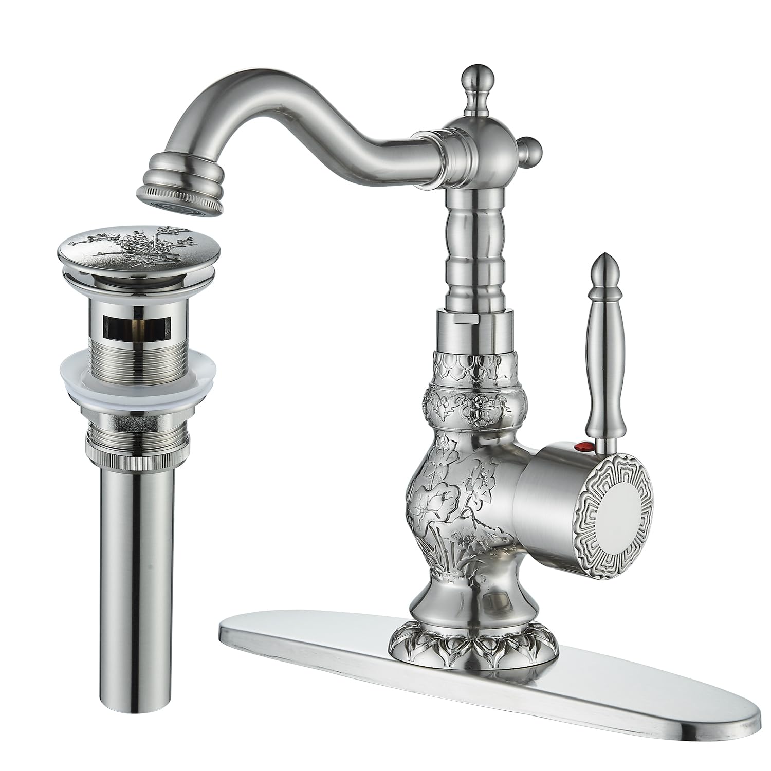 Senlesen Brushed Nickel Swivel Spout Bathroom Faucet Vanity Sink Mixer Tap and Pop Up Drain with Overflow