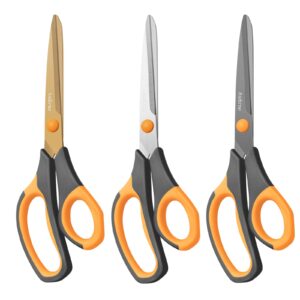 asdirne titanium scissors, premium 8.6” all purpose scissors, ultra sharp stainless steel blades, comfortable grip, great for craft, office, school and everyday use, black/orange, 21.8cm, pack of 3