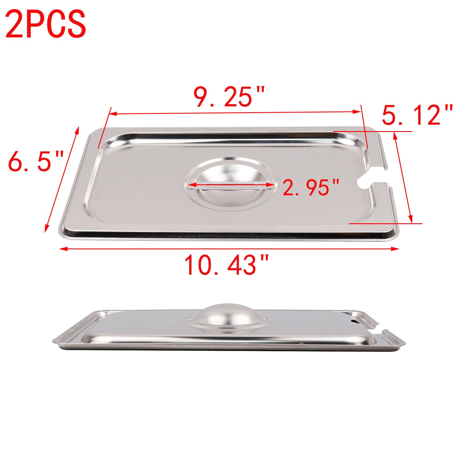 MY MIRONEY 2PCS 1/4 Size Steam Table Pan Cover Stainless Steel Solid Pan Lid with Handle Notched Buffet Pan Lids Catering Food Pan Cover Hardware (10.43" x 6.5")