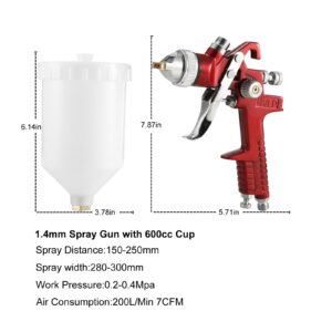 HVLP Air Gravity Spray Gun Set, 2Pcs Sprayer Paint Gun with 0.8mm 150ml&1.4mm 600ml Automotive Paint Gun with Locking Air Pressure Regulator Gauge Air Spray Gun for Furniture, Car, Fence,Model Making