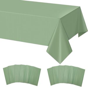 12 pack sage green tablecloth plastic table cloth 54 x 108 inch disposable plastic tablecloths for rectangle tables,disposable table cover for wedding,birthday,bridal,baby shower party decorations