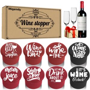 8 funny wine stoppers - wine lover gifts for women, wine accessories for wine lovers, fun wine stoppers seals bottle and keeps wine fresh