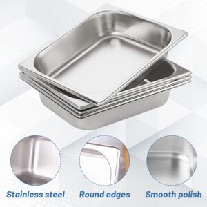 NDSWKR 4 Pack Half Size Hotel Pans, 1/2 Size 2.6 Inch Deep Stainless Steel Steam Table Pan, Anti-Jam Food Pan Chafing Pan for Home, Hotel, Party Catering Supplies