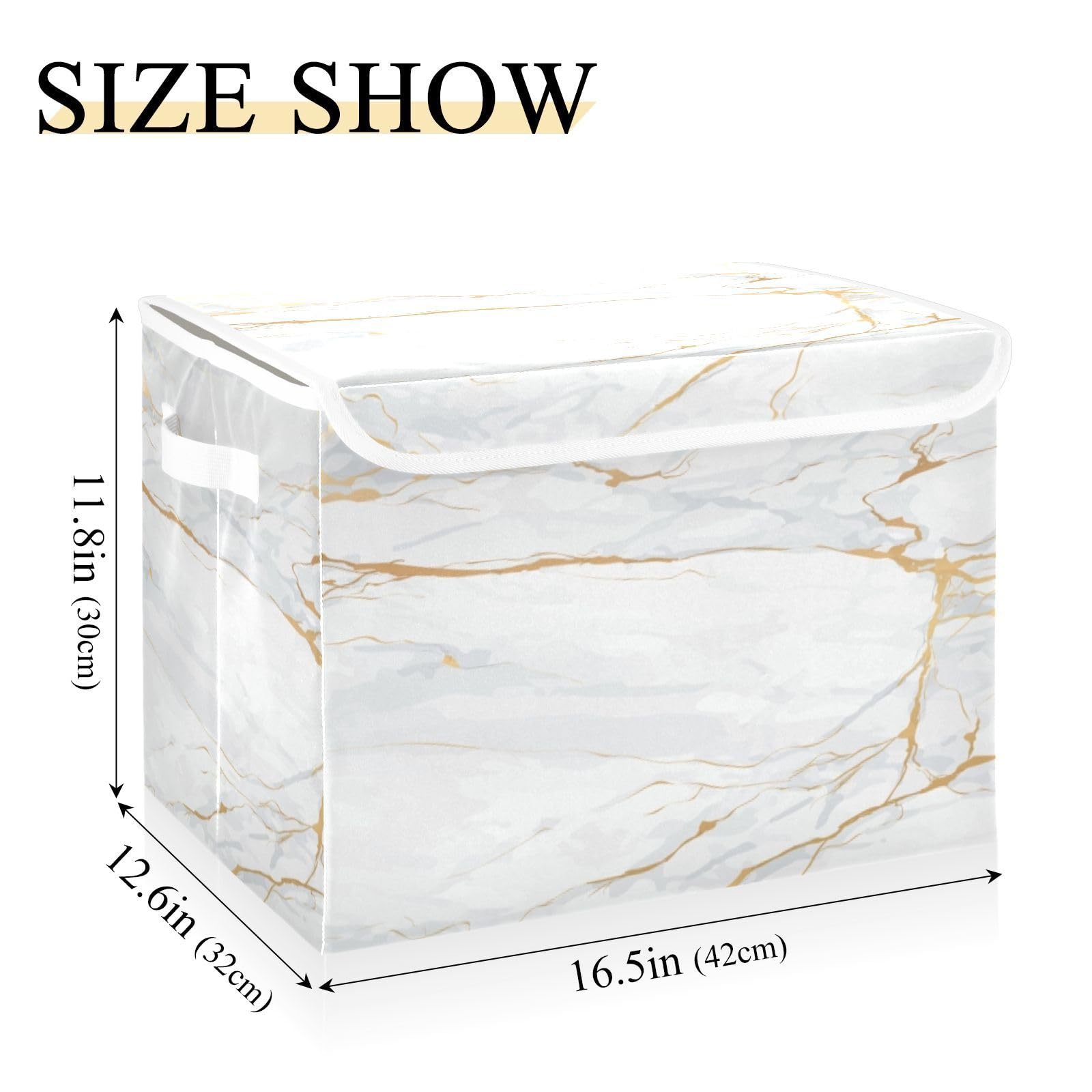 ALAZA Gold Marble Storage Bins with Lids,Fabric Storage Boxes Baskets Containers Organizers for Clothes and Books