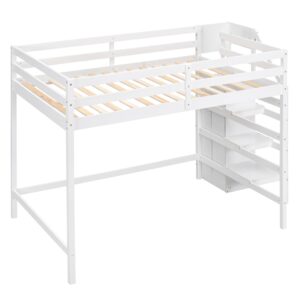 Harper & Bright Designs Full Loft Bed, Loft Bed Full Size with Storage Staircase and Wardrobe for Clothes, Wooden High Loft Bed Frame for Kids Girls Boys Bedroom, White