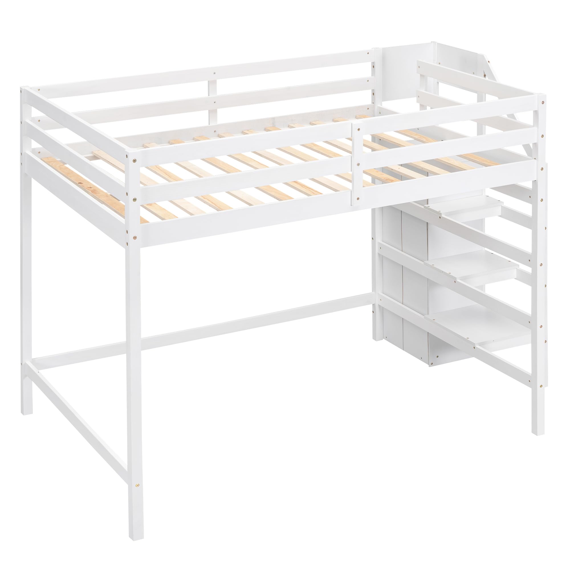 Harper & Bright Designs Full Loft Bed, Loft Bed Full Size with Storage Staircase and Wardrobe for Clothes, Wooden High Loft Bed Frame for Kids Girls Boys Bedroom, White