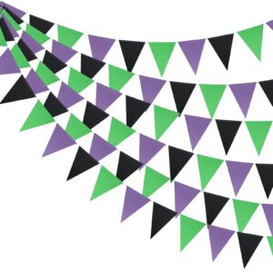 guzon 3 pack purple black green party decorations halloween pennant banner glitter pennant banner paper triangle flags bunting hanging decoration for party supplies