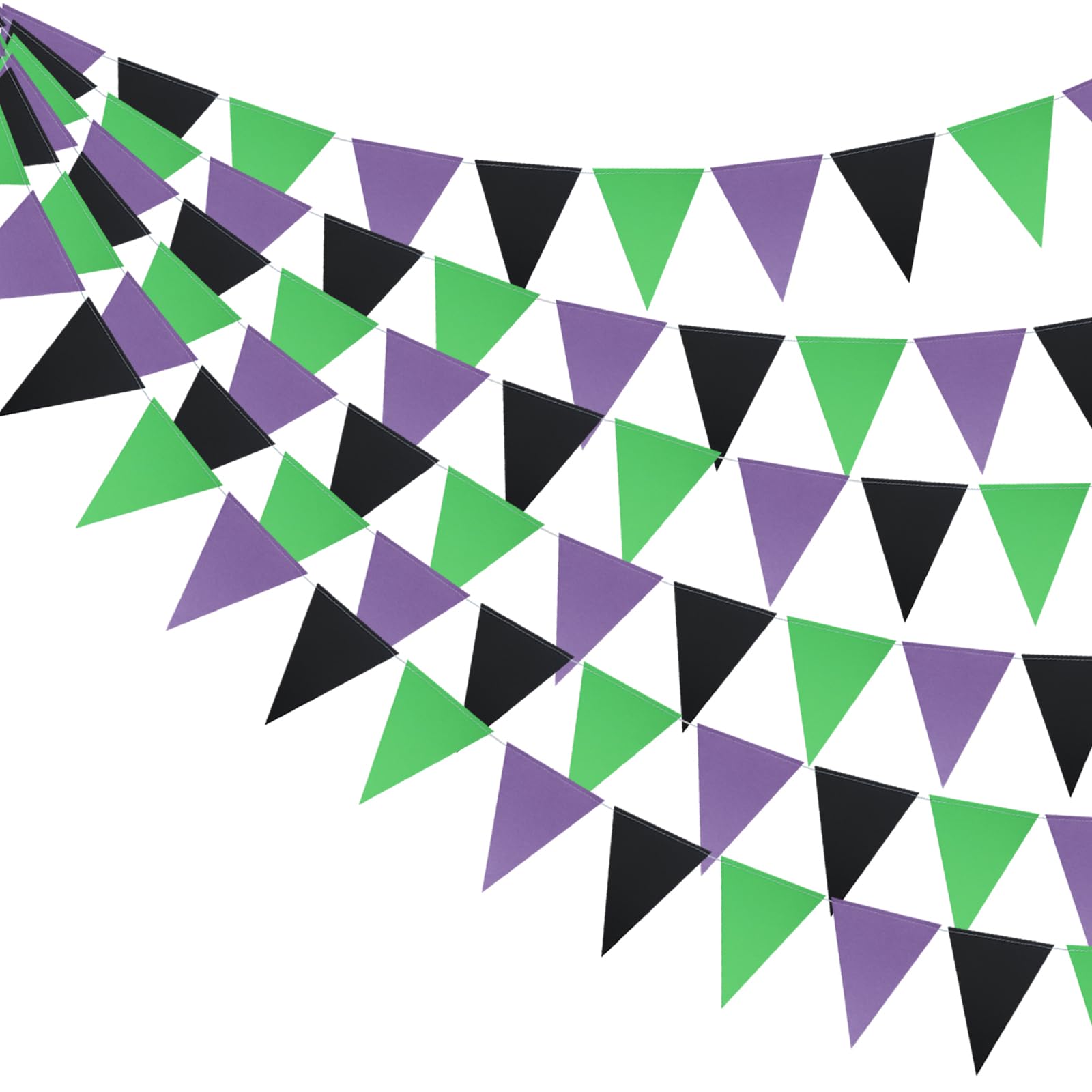 Guzon 3 Pack Purple Black Green Party Decorations Halloween Pennant Banner Glitter Pennant Banner Paper Triangle Flags Bunting Hanging Decoration for Party Supplies