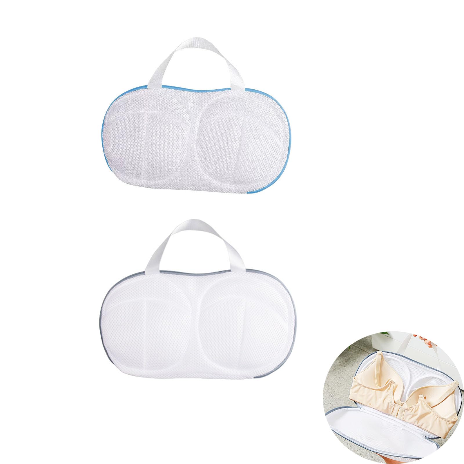 NentMent 2 Pack Bra Laundry Bags for Washing Machine Lingerie Wash Dryer Bag Non-Deform 3D Protective Bracket Case with Handle and Zipper for Women Underwear Brassiere Delicates A to C Cups