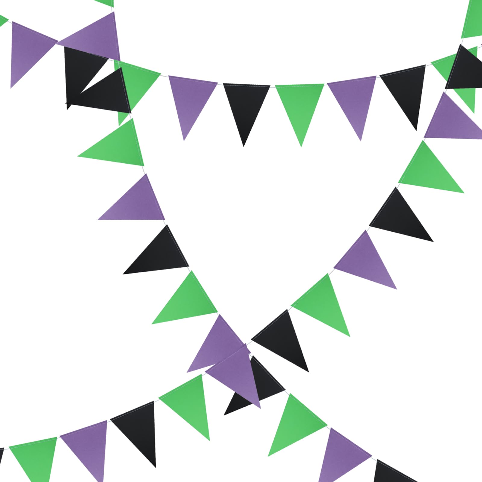 Guzon 3 Pack Purple Black Green Party Decorations Halloween Pennant Banner Glitter Pennant Banner Paper Triangle Flags Bunting Hanging Decoration for Party Supplies