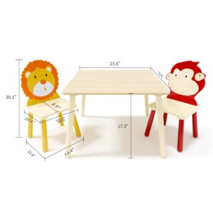 Zacis Kids Table and Chair Set, Wooden Toddler Table Set with 2 Chairs, Children Adorably Animal Activity Table for Reading, Drawing, Eating, Studying, Parent-Child Interaction Activity Play