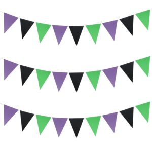 Guzon 3 Pack Purple Black Green Party Decorations Halloween Pennant Banner Glitter Pennant Banner Paper Triangle Flags Bunting Hanging Decoration for Party Supplies