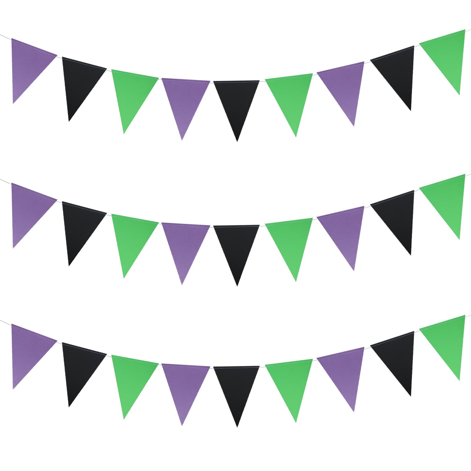 Guzon 3 Pack Purple Black Green Party Decorations Halloween Pennant Banner Glitter Pennant Banner Paper Triangle Flags Bunting Hanging Decoration for Party Supplies