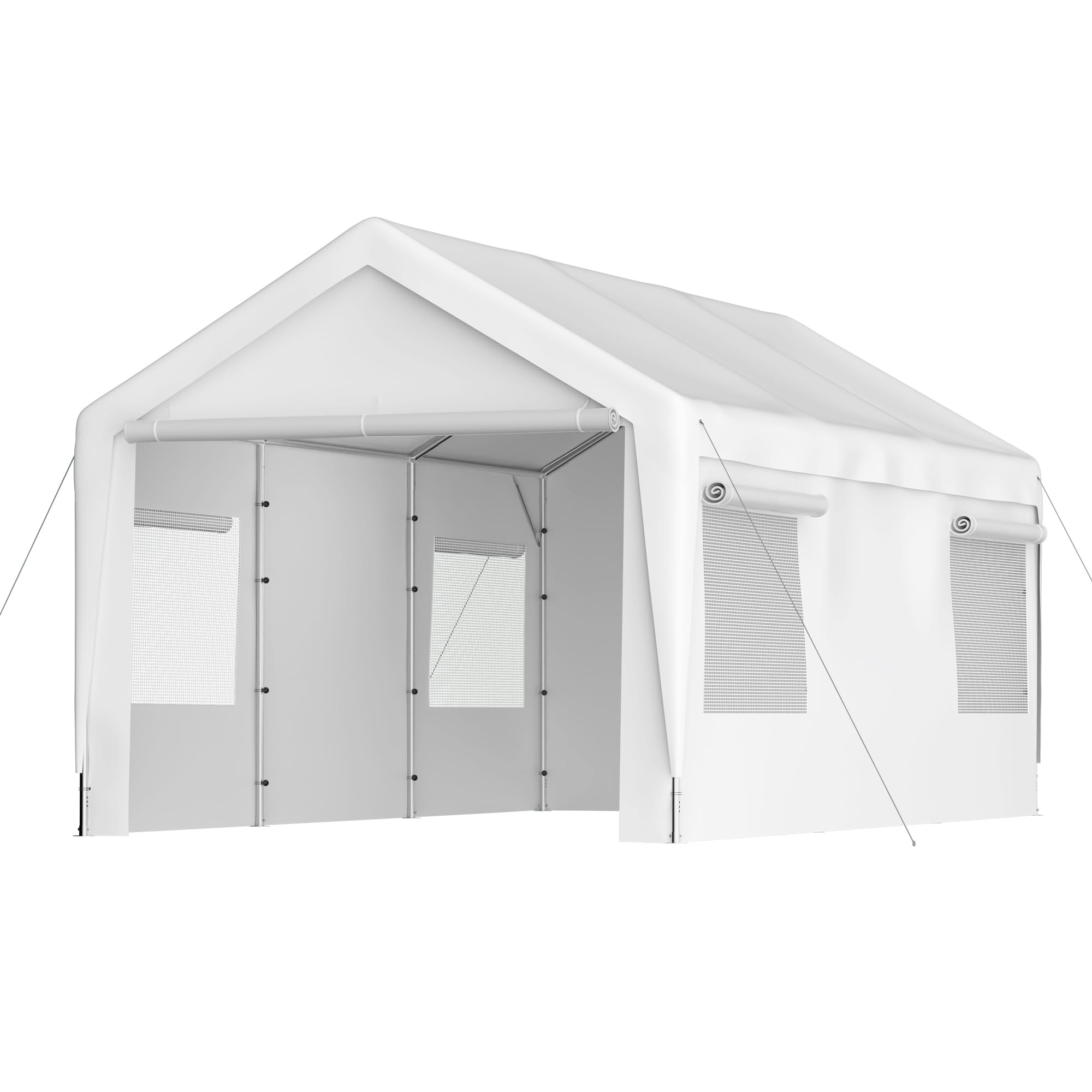 10x20 FT Outdoor Carport Portable Garage Heavy Duty Canopy Storage Shelter Shed All-Season Tarp with Removable Sidewalls & Doors for Car, Truck, Boat, Party, Camping (White)