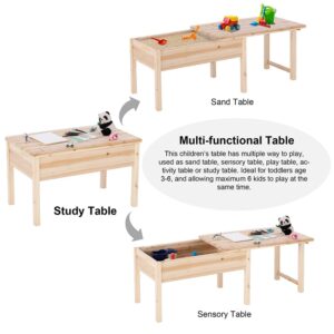 Tiuekes Kid’s Table, Wooden Indoor Sensory Table with Storage, Multi-Functional Activity Play Table with Foldable Tabletop (Natural Wood Color)