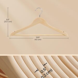 SONGMICS Wooden Hangers, Pack of 24, Coat Hangers, Non-Slip, Pants Bar, 360° Swivel Hooks, for Jackets, Shirts, Coats, Natural Beige UCRW010N24