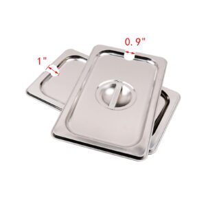 MY MIRONEY 2PCS 1/4 Size Steam Table Pan Cover Stainless Steel Solid Pan Lid with Handle Notched Buffet Pan Lids Catering Food Pan Cover Hardware (10.43" x 6.5")