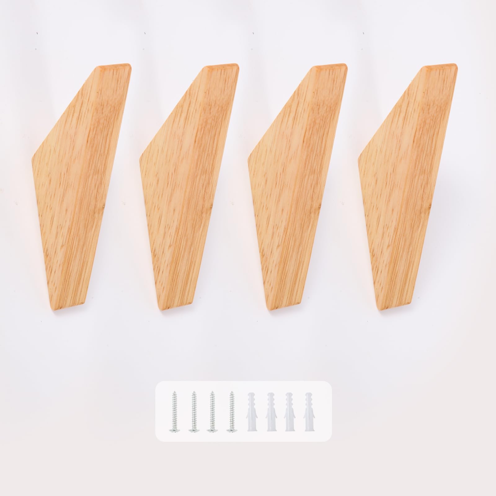 LEPONTS 4Pack Wood Hooks Wall Mounted Minimalist, Natural Real Wooden Wall Hooks for Hanging Bag Coat Cap Backpack Towel Clothes, Cute Modern Mid Century Rustic Simple Home Foyer Entryway Decor