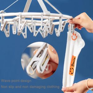 Foshine Clothes Drying Racks Foldable Clip Hangers Drip Hanger Plastic with 20 Drying Clips (Light Grey-Circle)