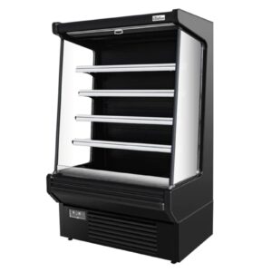 fricool food refrigerated display case for commercial bakery pastry front open air refrigerated display cooler case, movable shelves and adjustable legs, 36~41℉ (61.4 inches, black)