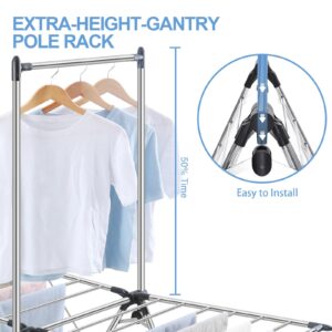 APEXCHASER Clothes Drying Rack, Foldable 2-Level Drying Racks with High Hanger, Metal Laundry Stand with Height-Adjustable Gullwings