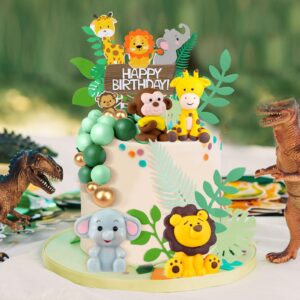 Marsui 36 Pcs Safari Cake Topper Leaves Cake Decorations Elephant Birthday Cake Toppers Jungle Animals Cakes Toppers Woodland Animal Tiger Lion for Party Baby Shower Birthday Supplies