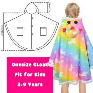 Nidoul Kids Wearable Blanket Hoodie, Unicorn Cape Cloaks with 3D Ears Winter Fleece Baggy Poncho for Girls Christmas Party