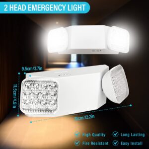 ROCEEI 12 Pack Emergency Lights Commercial Emergency LED Flood Lights Backup Battery Emergency Exit Lighting Fixtures 2 LED Head Wall Mount White for Hallways Stairways (Wire Connect Style)