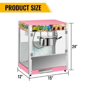 OUKIDR Popcorn Machine, Commercial Popcorn Machine With 8 Oz Kettle Makes Up To 48 Cups, Popcorn Machine Movie Theater Style With 3 Switch Control, Pink