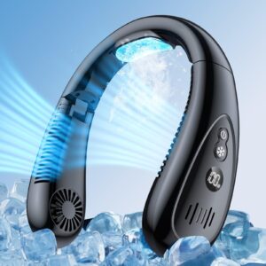 neck air conditioner, 5000mah portable neck fan with semiconductor cooling airflow bladeless usb neck fans portable rechargeable with 3 speeds, led display, personal fan for outdoor travel indoor