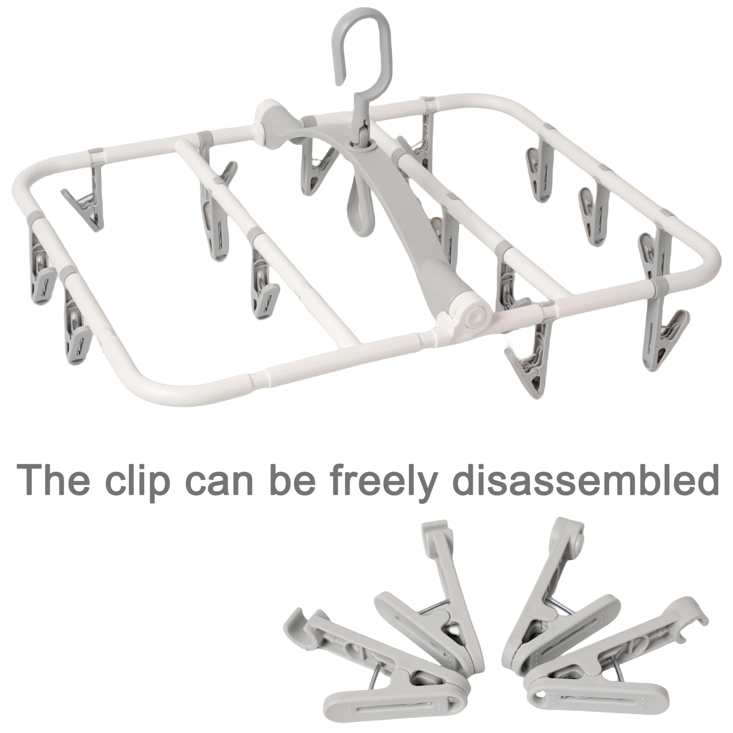 Foshine Clothes Drying Racks Foldable Clip Hangers Drip Hanger Plastic with 20 Drying Clips (Light Grey-Rectangle)