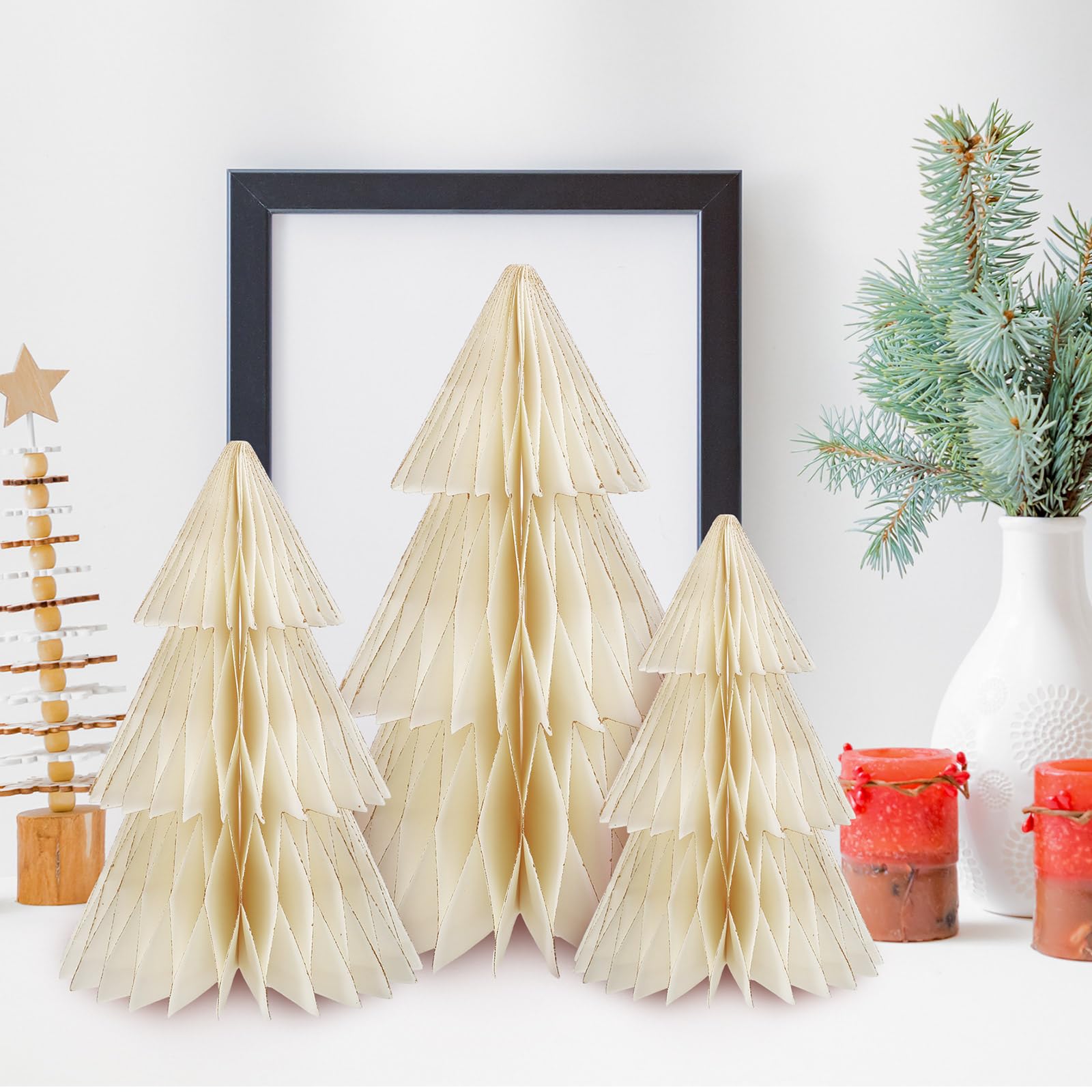 Beeveer 3 Pcs Paper Christmas Tree 8 Inch 10 Inch and 12 Inch 3D Honeycomb Trees Table Centerpiece for Modern Christmas Mantel Decorations Xmas Holiday Party Home Decor