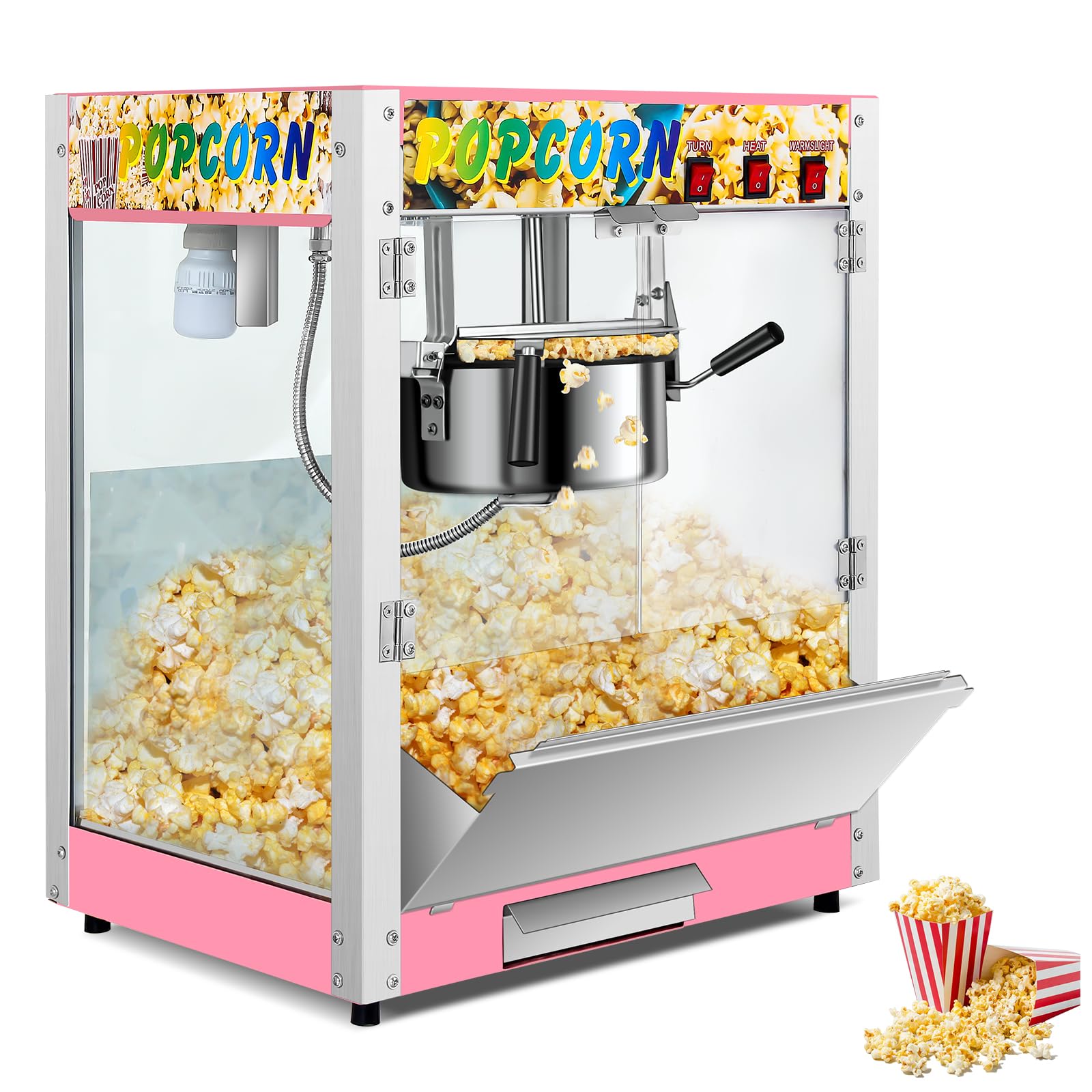 OUKIDR Popcorn Machine, Commercial Popcorn Machine With 8 Oz Kettle Makes Up To 48 Cups, Popcorn Machine Movie Theater Style With 3 Switch Control, Pink