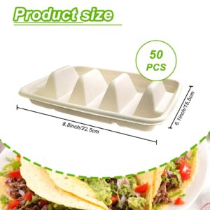 50PCS Disposable Taco Holder for Party，Disposable Taco Plates with 3 Dividers Disposable Taco Holders for Party, Taco Tray Holder, Pulp Fiber Plates Disposable for Taco Tuesday Lazy Susan Taco Bar