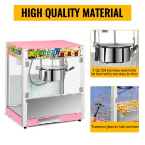 OUKIDR Popcorn Machine, Commercial Popcorn Machine With 8 Oz Kettle Makes Up To 48 Cups, Popcorn Machine Movie Theater Style With 3 Switch Control, Pink