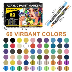 Oficrafted 60 Colors Dual Tip Acrylic Paint Pens, Premium Acrylic Paint Markers with Brush and Fine Tip, Paint Pens and Paint Markers for Rock Painting, Wood, Canvas, Glass & Ceramic Surfaces